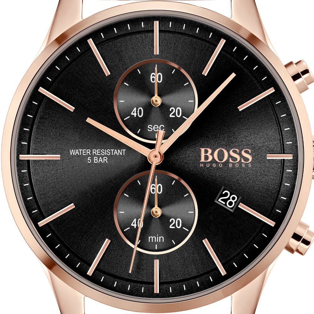 Hugo Boss Associate Black Dial Rose Gold Mesh Bracelet Watch for Men - 1513806 Buy Now By Hugo Boss
