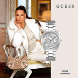 Guess Cubed Analog Silver Dial Silver Steel Strap Watch For Women - GW0606L1 Buy Now By Guess