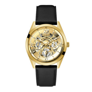 Guess Tailor Gold Dial Black Leather Strap Watch for Men - GW0389G2 Buy Now By Guess