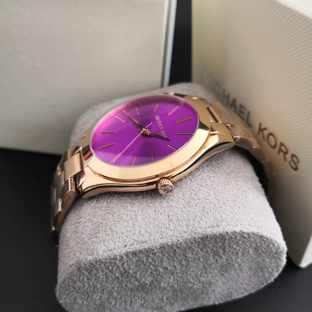 Michael Kors Slim Runway Purple Dial Rose Gold Steel Strap Watch for Women - MK3293 Buy Now By Michael Kors