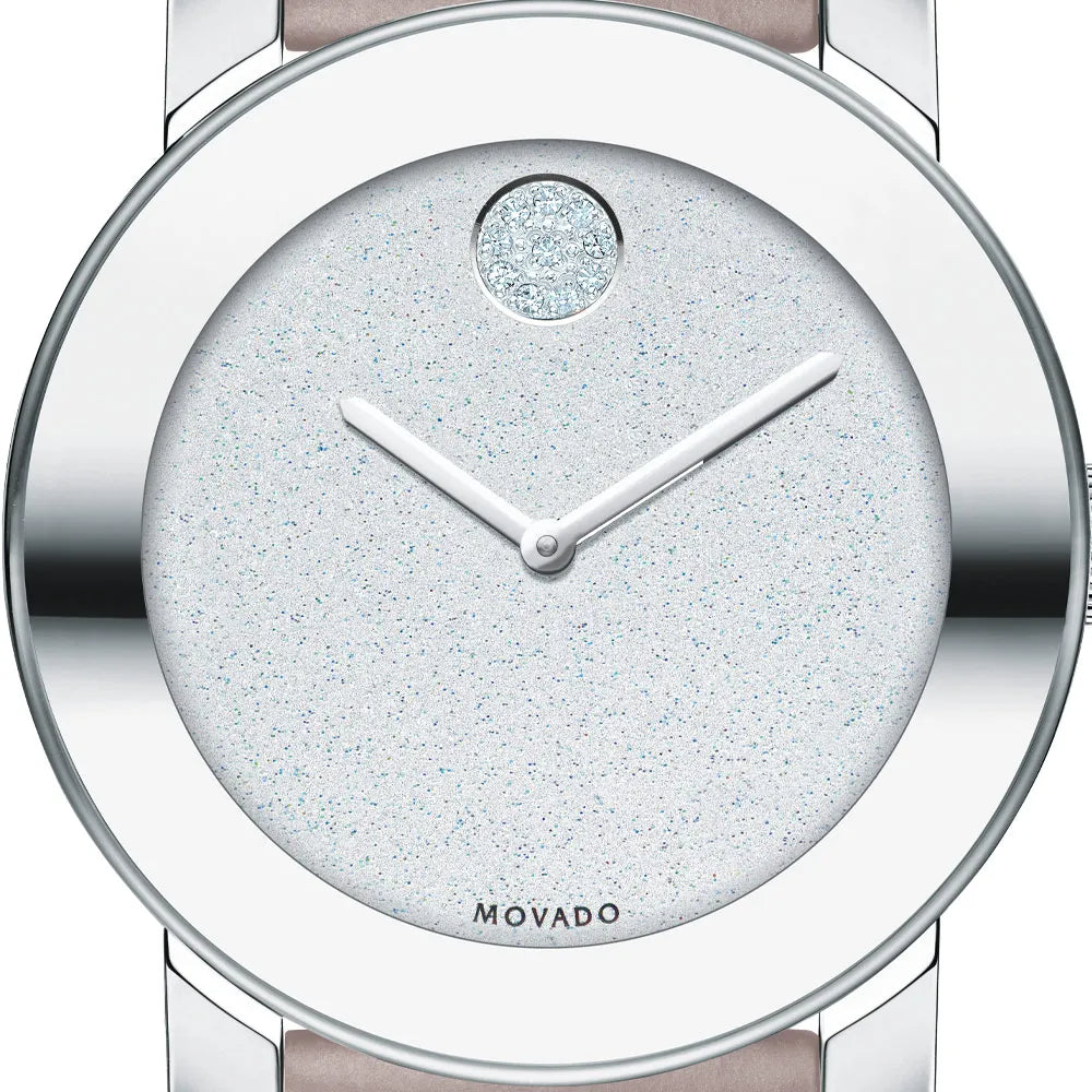 Movado Bold Glitter Silver Dial Pink Leather Strap Watch For Women - 3600522 Buy Now By Movado