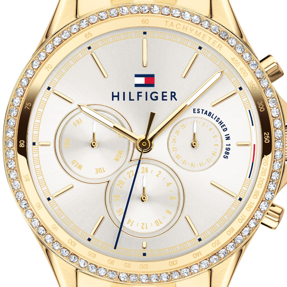 Tommy Hilfiger Ari Multifunction Diamonds Silver Dial Gold Steel Strap Watch for Women - 1781977 Buy Now By Tommy Hilfiger