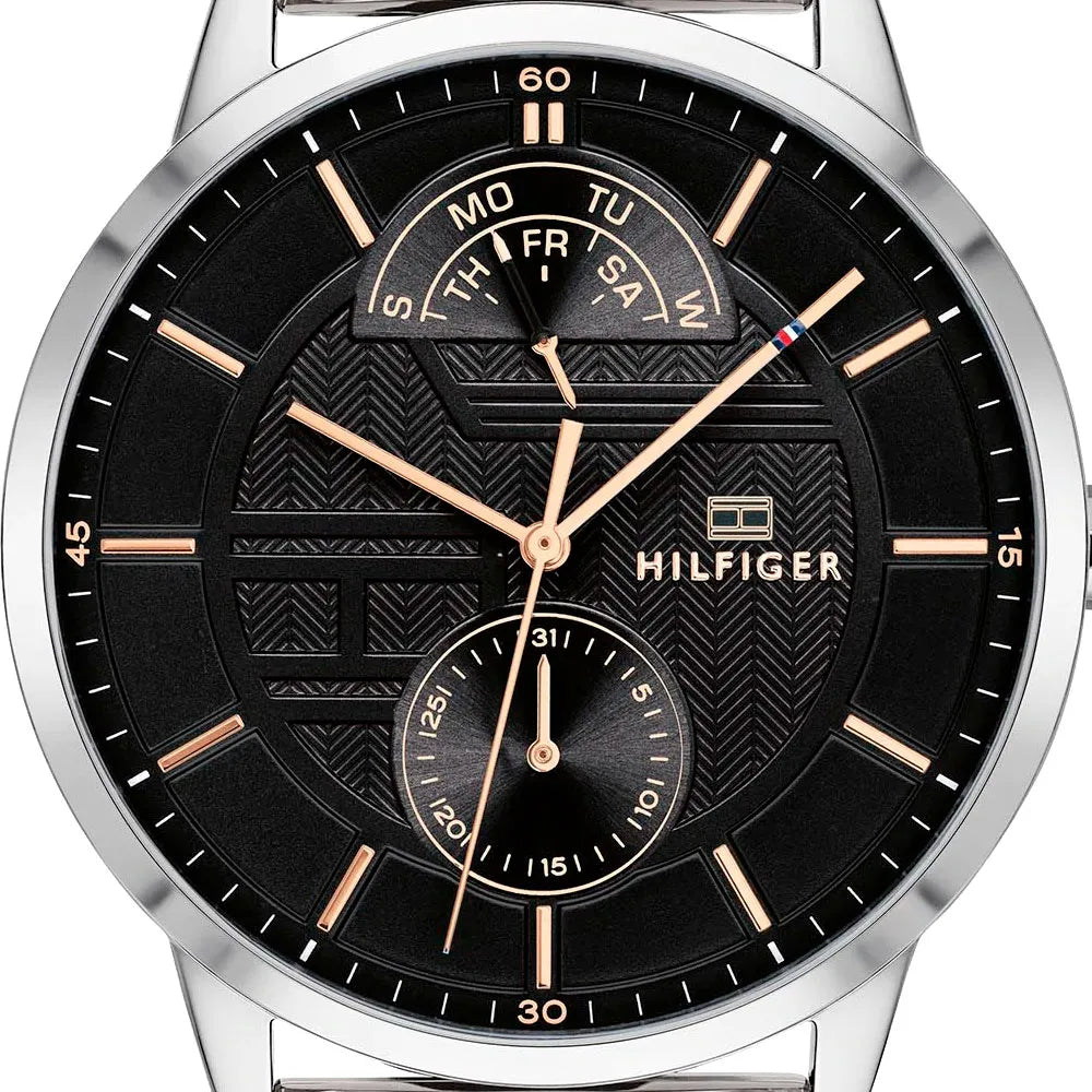 Tommy Hilfiger Hunter Quartz Black Dial Silver Steel Strap Watch for Men - 1791610 Buy Now By Tommy Hilfiger