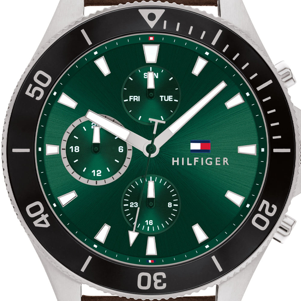 Tommy Hilfiger Larson Chronograph Green Dial Brown Leather Strap Watch For Men - 1791983 Buy Now By Tommy Hilfiger