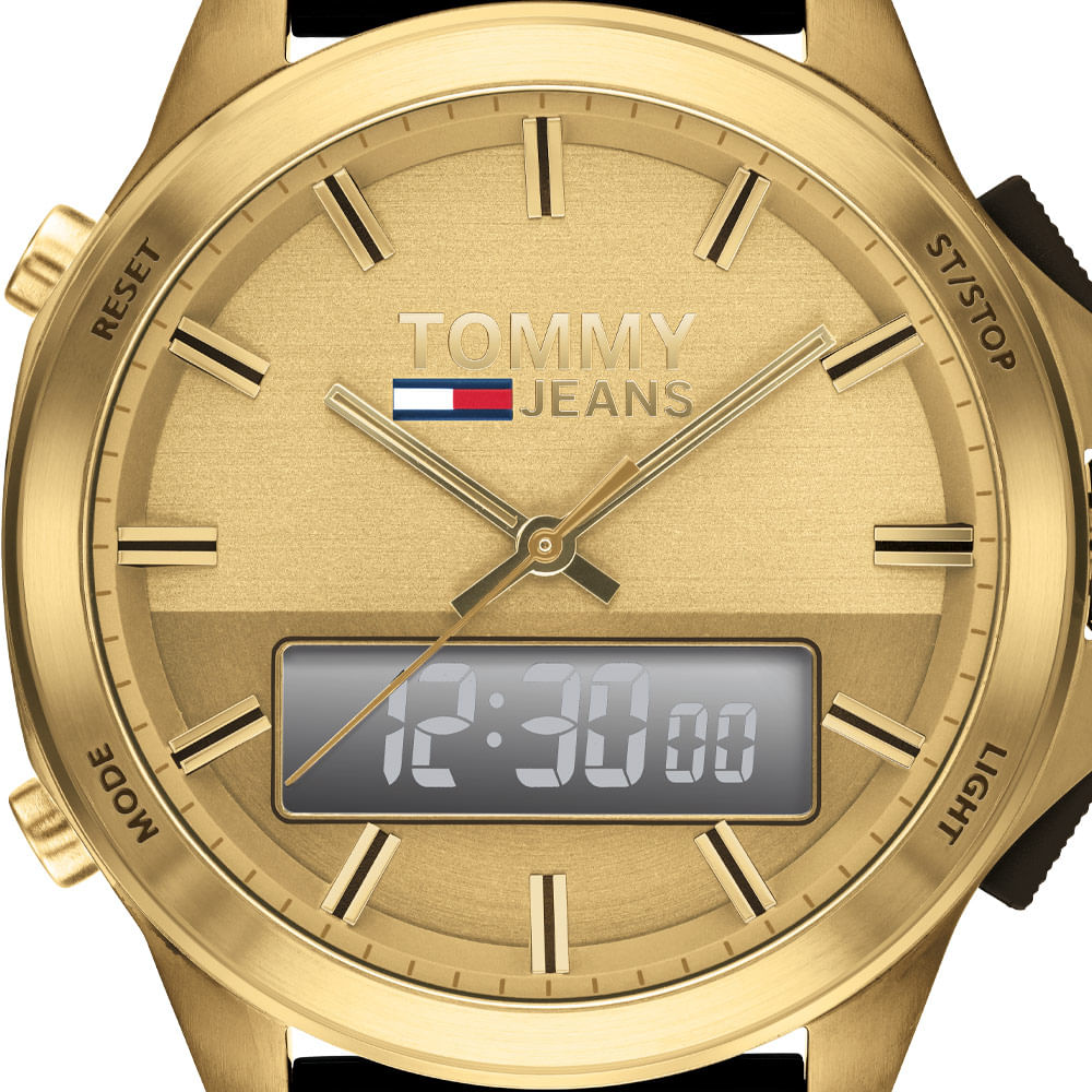 Tommy Hilfiger Jeans Digital Analog Gold Dial Black Rubber Strap Watch For Women - 1791762 Buy Now By Tommy Hilfiger