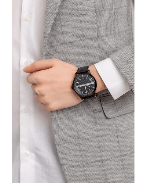 Armani Exchange Hampton Quartz Blue Dial Black Leather Strap Watch for Men - AX2411 Buy Now By Armani Exchange