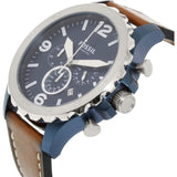Fossil Nate Chronograph Navy Blue Dial Brown Leather Strap Watch for Men - JR1504 Buy Now By Fossil