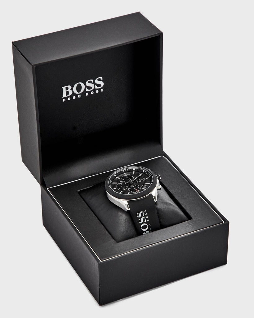 Hugo Boss Velocity Black Dial Black Leather Strap Watch for Men - 1513716