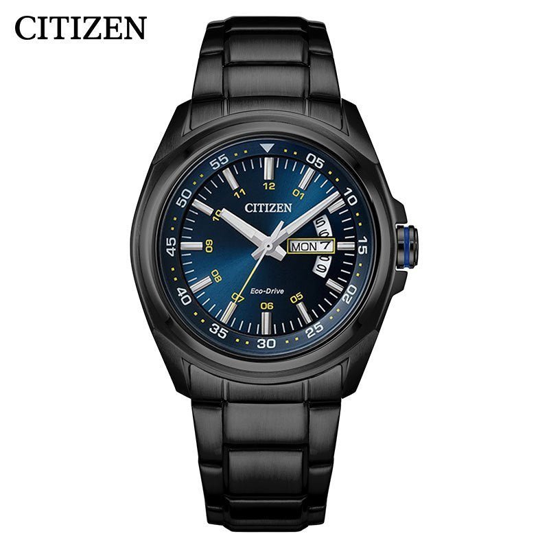 Citizen Eco Drive Blue Dial Black Steel Strap Watch For Men - AW0024-58LB Buy Now By Citizen