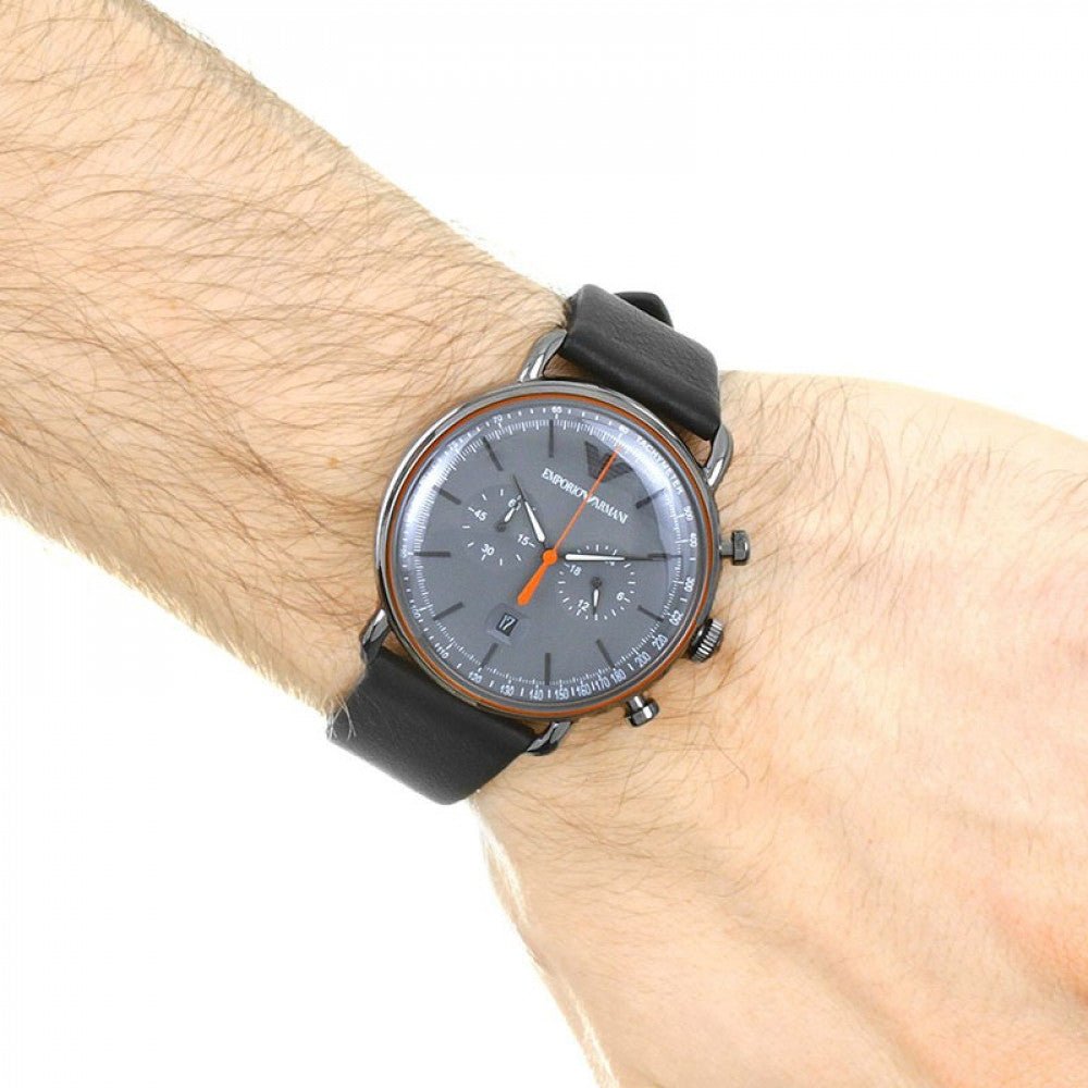 Emporio Armani Aviator Grey Dial Grey Leather Strap Watch For Men - AR11168 Buy Now By Emporio Armani