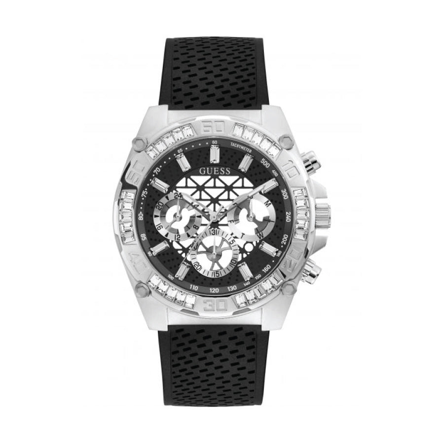 Guess Trophy Multifunction Black Dial Black Rubber Strap Watch for Men - GW0333G1 Buy Now By Guess
