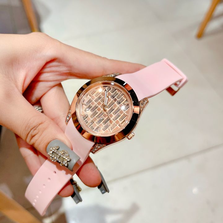 Guess Clarity Gold Dial Pink Silicone Strap Watch for Women - GW0109L2 Buy Now By Guess