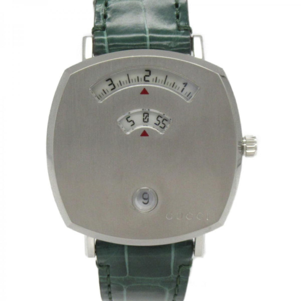 Gucci Grip Quartz Silver Dial Green Leather Strap Watch For Women - YA157404 Buy Now By Gucci