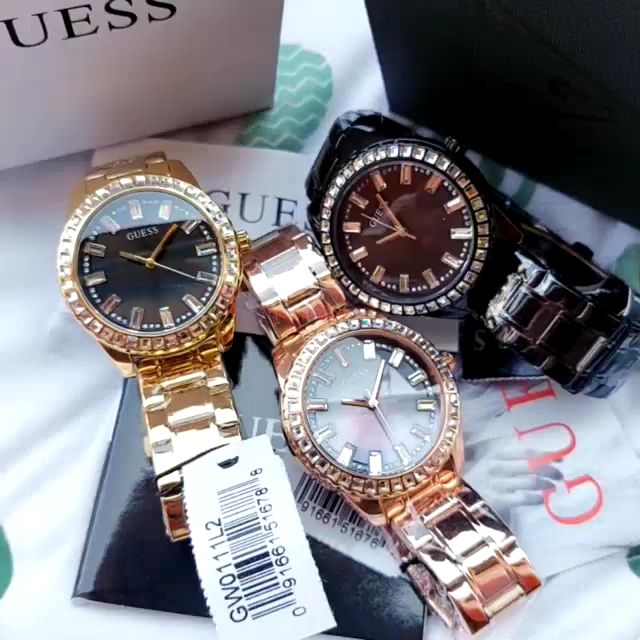 Guess Sparkler Diamonds Black Dial Rose Gold Steel Strap Watch for Women - GW0111L3 Buy Now By Guess