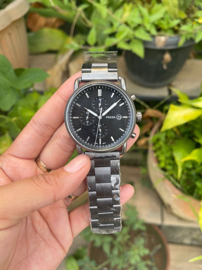 Fossil The Commuter Black Dial Grey Steel Strap Watch for Men - FS5400 Buy Now By Fossil