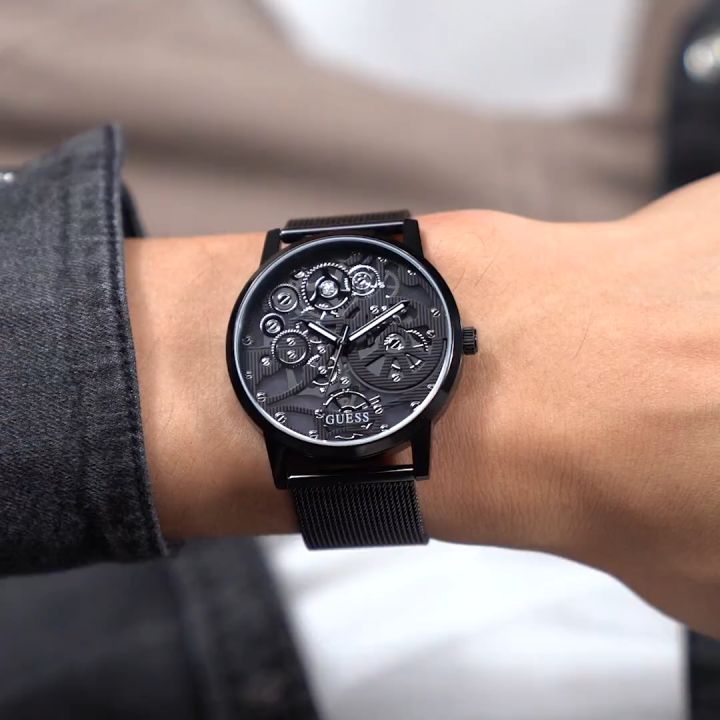 Guess Gadget Black Dial Black Mesh Bracelet Watch for Men - GW0538G3 Buy Now By Guess