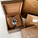 Gucci G Timeless Diamonds Mother of Pearl Black Dial Silver Steel Strap Watch For Women - YA126505 Buy Now By Gucci