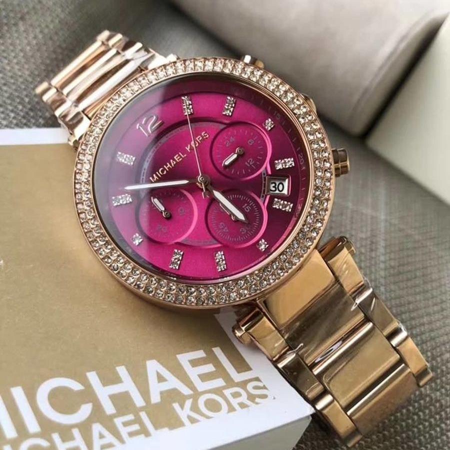 Michael Kors Parker Chronograph Purple Dial Rose Gold Steel Strap Watch For Women - MK6417 Buy Now By Michael Kors