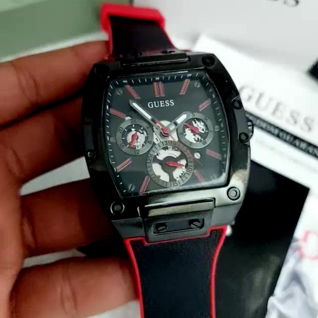 Guess Phoenix Multifunction Black Dial Black & Red Rubber Strap Watch for Men - GW0202G7 Buy Now By Guess