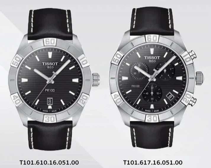 Tissot PR 100 Sport Quartz Chronograph Black Dial Black Leather Strap Watch For Men - T101.617.16.051.00 Buy Now By Tissot