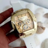 Guess Phoenix Multifunction Gold Dial White Leather Strap Watch for Men - GW0202G6 Buy Now By Guess