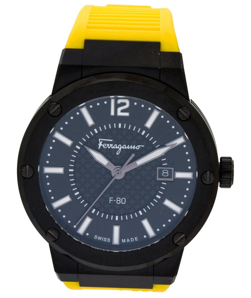 Salvatore Ferragamo F-80 Classic Black Dial Yellow Rubber Strap Watch for Men - SFHY01522 Buy Now By Salvatore Ferragamo