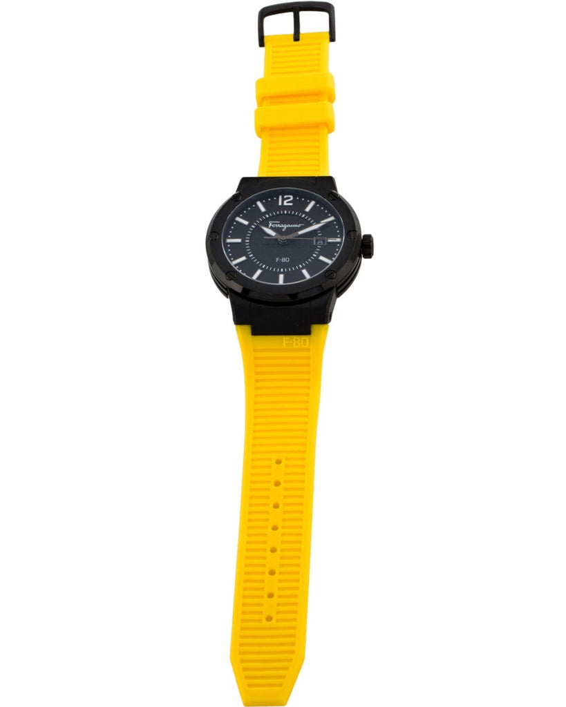 Salvatore Ferragamo F-80 Classic Black Dial Yellow Rubber Strap Watch for Men - SFHY01522 Buy Now By Salvatore Ferragamo