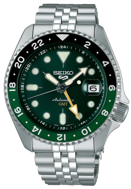 Seiko 5 Sports SKX GMT Automatic Green Dial Silver Steel Strap Watch For Men - SSK035K1 Buy Now By Seiko