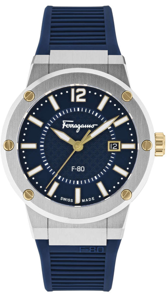 Salvatore Ferragamo F-80 Blue Dial Blue Rubber Strap Watch For Men - SFHY01122 Buy Now By Salvatore Ferragamo