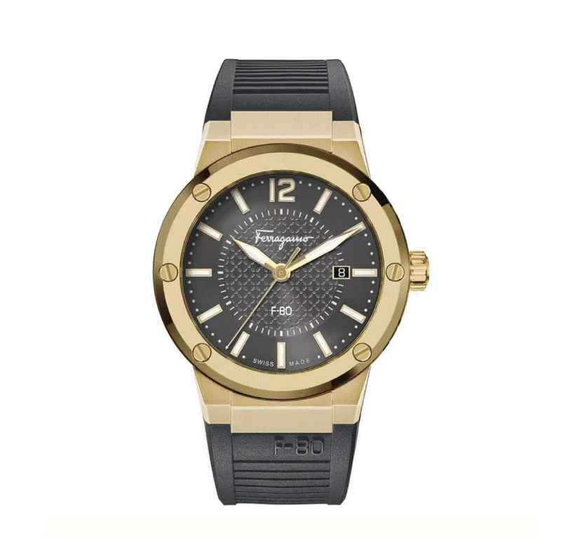 Salvatore Ferragamo F-80 Classic Black Dial Black Rubber Strap Watch for Men - SFHY01621 Buy Now By Salvatore Ferragamo
