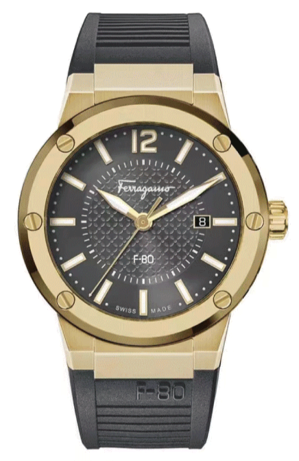 Salvatore Ferragamo F-80 Classic Black Dial Black Rubber Strap Watch for Men - SFHY01621 Buy Now By Salvatore Ferragamo