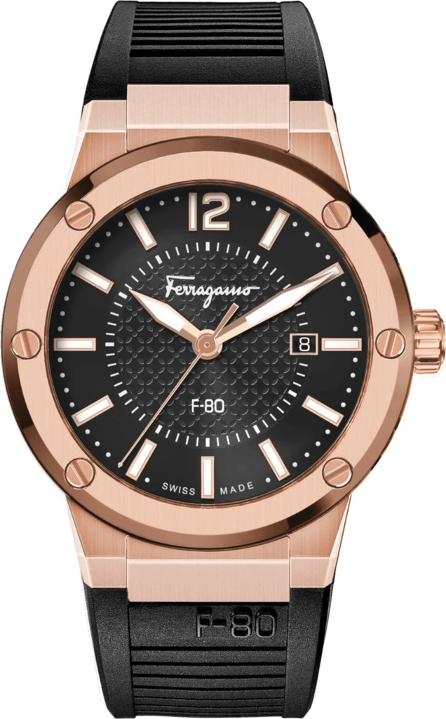 Salvatore Ferragamo F-80 Classic Black Dial Black Rubber Strap Watch for Men - SFHY02522 Buy Now By Salvatore Ferragamo