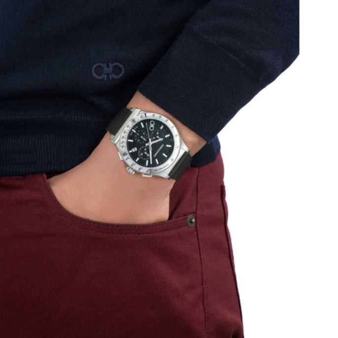 Salvatore Ferragamo 1927 Chrono Analog Black Dial Black Leather Strap Watch for Men - SFKZ00123 Buy Now By Salvatore Ferragamo