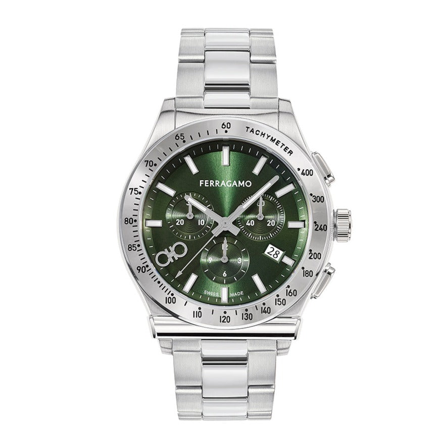 Salvatore Ferragamo 1927 Chrono Green Dial Silver Steel Strap Watch for Men - SFKZ00423 Buy Now By Salvatore Ferragamo