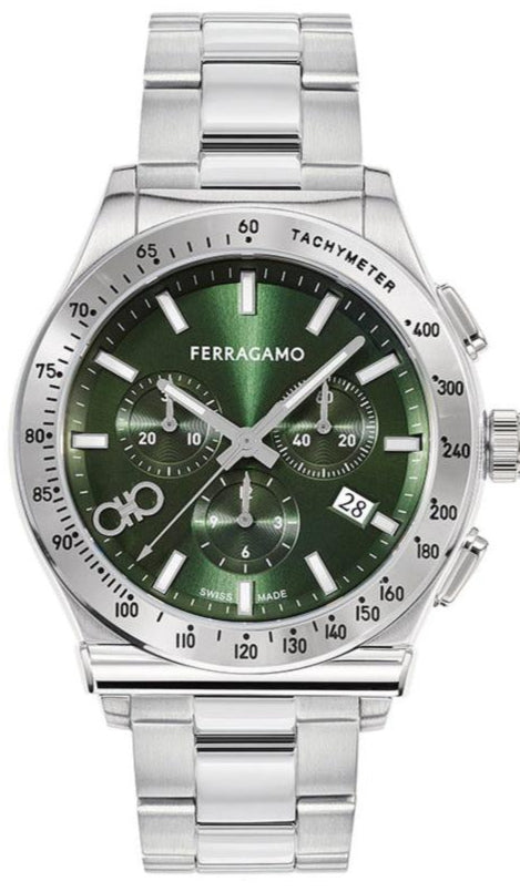 Salvatore Ferragamo 1927 Chrono Green Dial Silver Steel Strap Watch for Men - SFKZ00423 Buy Now By Salvatore Ferragamo