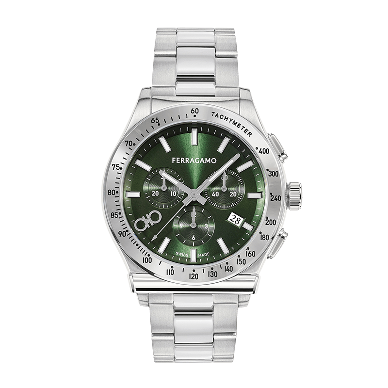 Salvatore Ferragamo 1927 Chrono Green Dial Silver Steel Strap Watch for Men - SFKZ00423 Buy Now By Salvatore Ferragamo