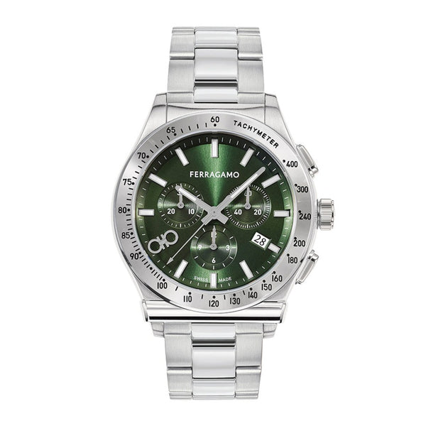 Salvatore Ferragamo 1927 Chrono Green Dial Silver Steel Strap Watch for Men - SFKZ00423 Buy Now By Salvatore Ferragamo