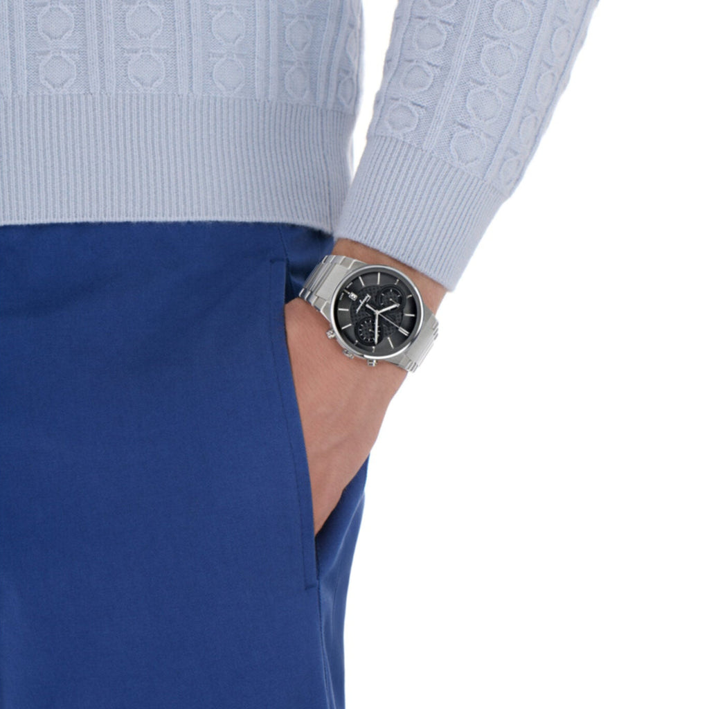 Salvatore Ferragamo Sapphire Chrono Black Dial Silver Steel Strap Watch for Men - SFME00321 Buy Now By Salvatore Ferragamo
