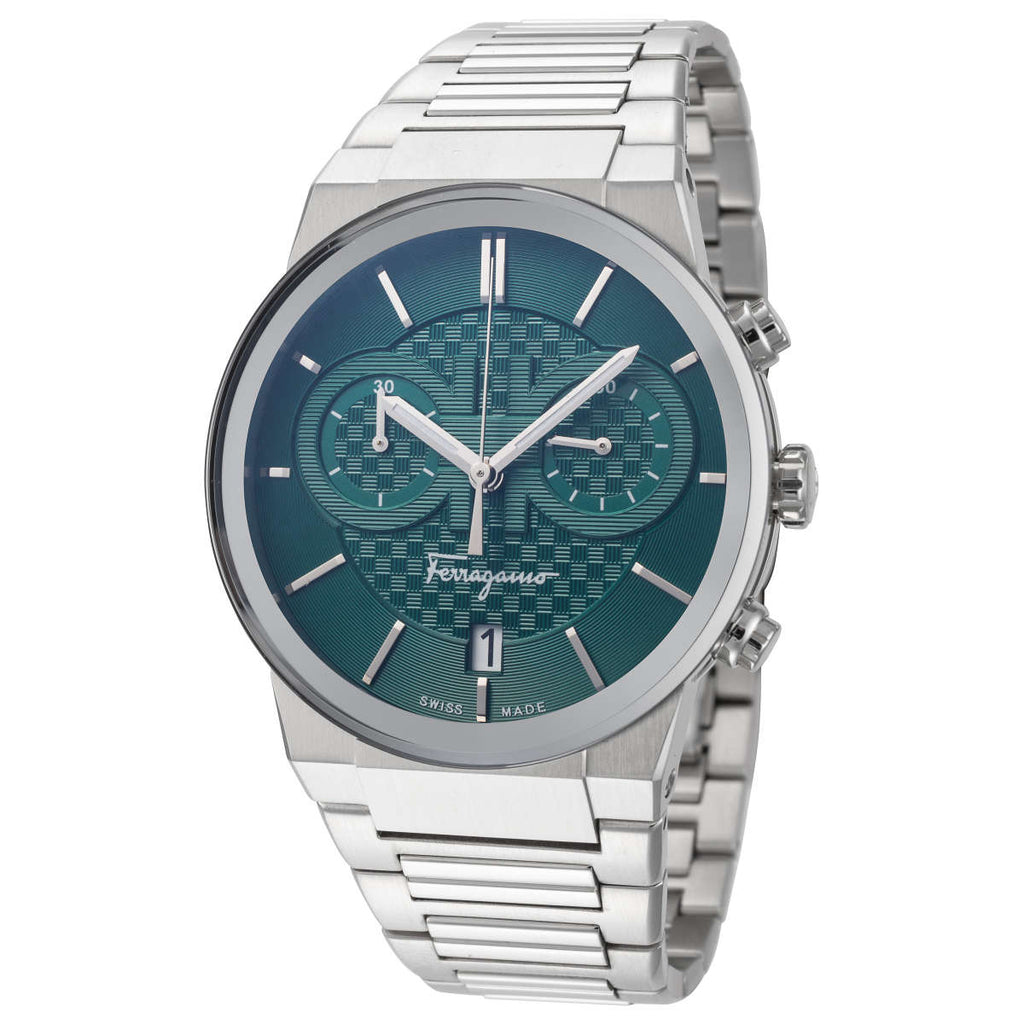 Salvatore Ferragamo Sapphire Chrono Green Dial Silver Steel Strap Watch for Men - SFME00421 Buy Now By Salvatore Ferragamo