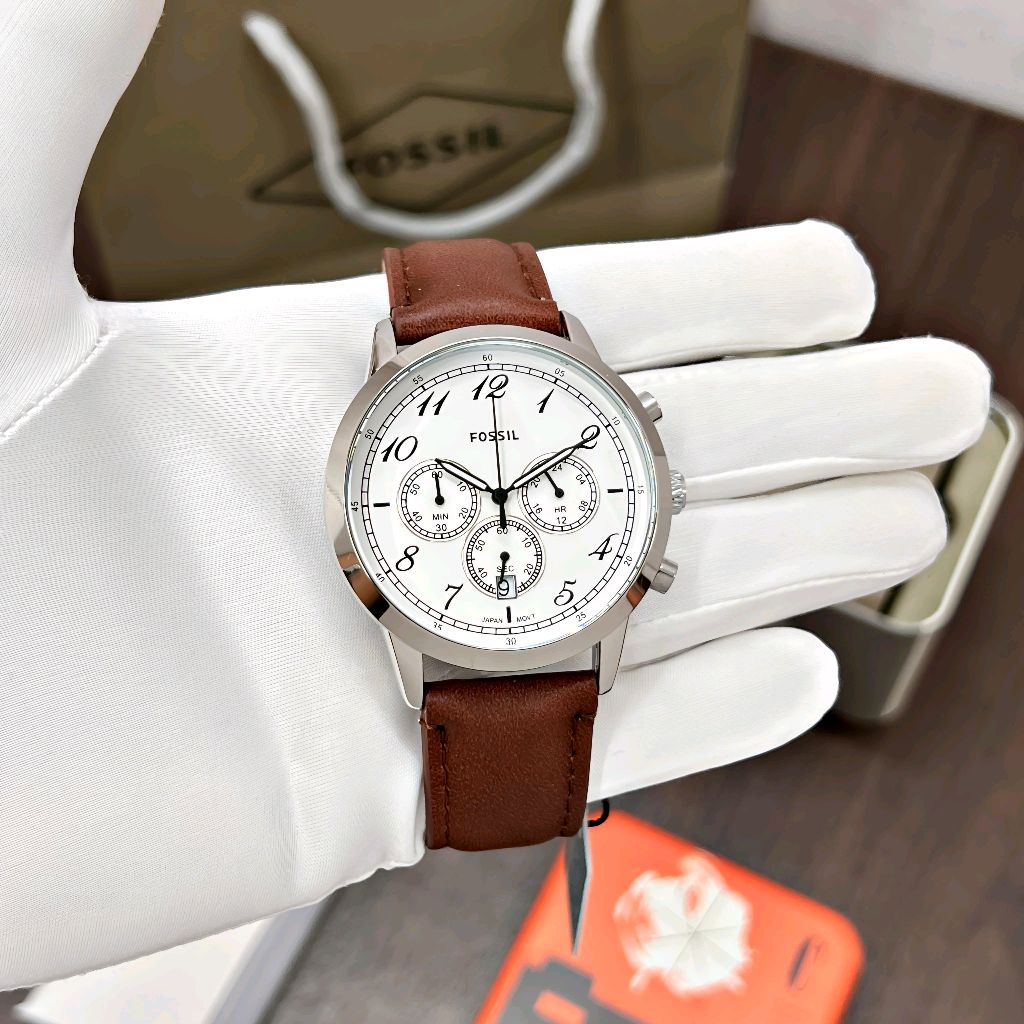Fossil Neutra Chronograph White Dial Brown Leather Strap Watch for Men - FS6022 Buy Now By Fossil