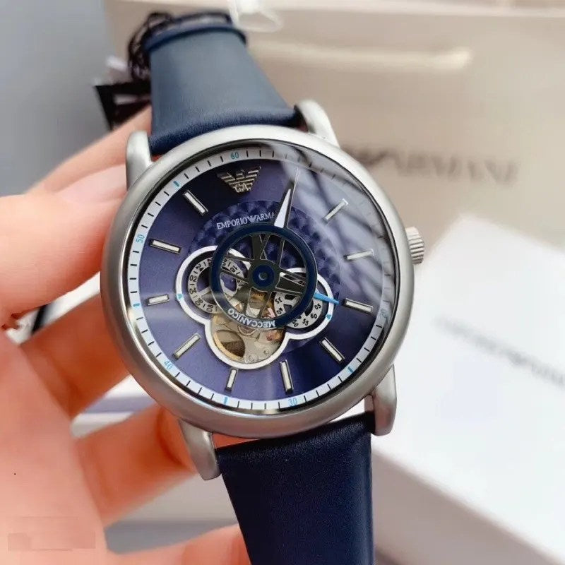 Emporio Armani Luigi Chronograph Blue Dial Black Leather Strap Watch For Men - AR60011 Buy Now By Emporio Armani