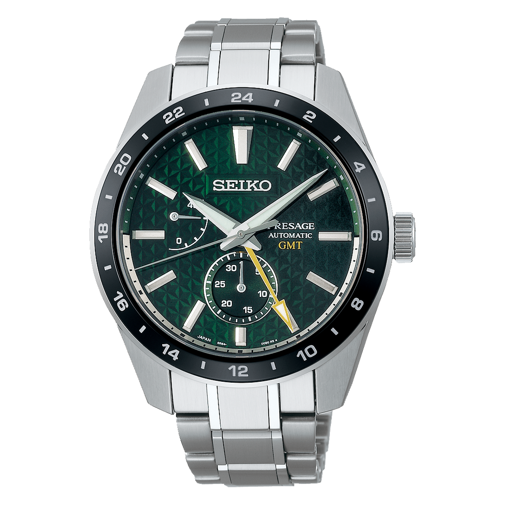 Seiko Presage Sharp Edged Series GMT Green Dial Silver Steel Strap Watch For Men - SPB219J1 Buy Now By Seiko