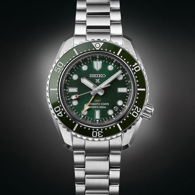 Seiko Prospex GMT Divers Automatic Marine Green Dial Silver Steel Strap Watch For Men - SPB381J1 Buy Now By Seiko