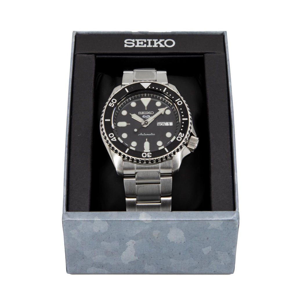 Seiko 5 Sports Automatic Day Date Black Dial Silver Steel Strap Watch for Men - SRPD55K1 Buy Now By Seiko