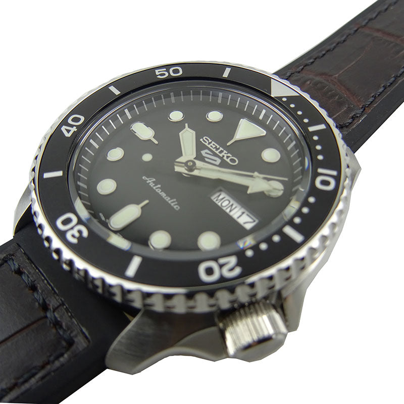 Seiko 5 Sports SKX Automatic Black Dial Black Leather Strap Watch for Men - SRPD55K2 Buy Now By Seiko