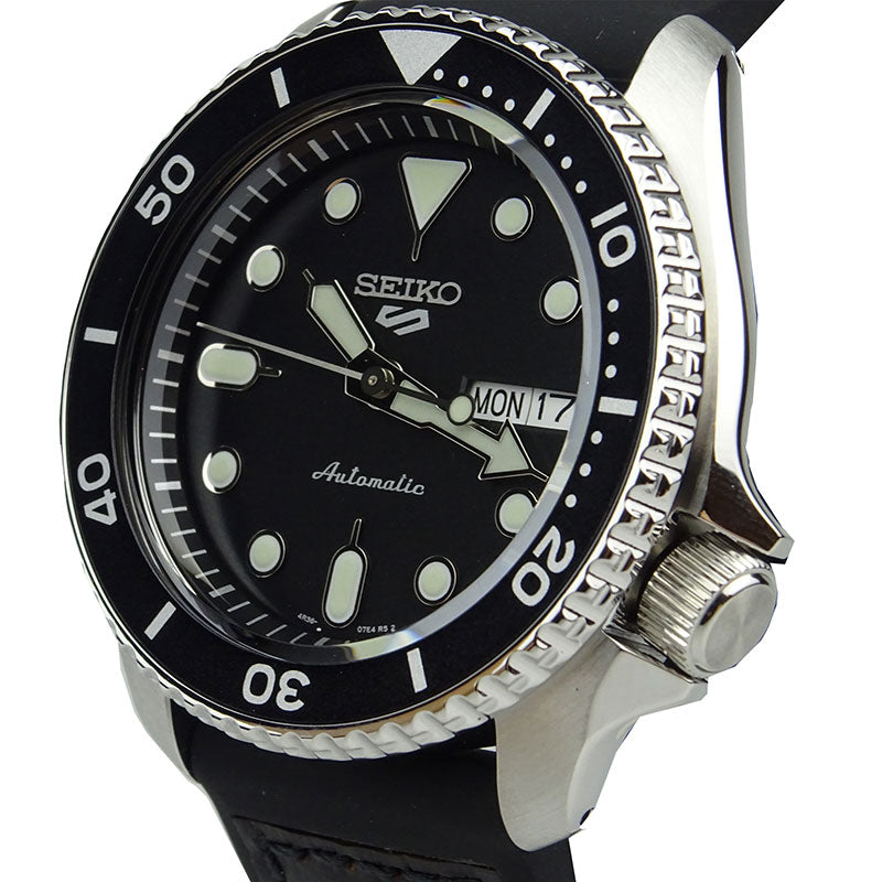 Seiko 5 Sports SKX Automatic Black Dial Black Leather Strap Watch for Men - SRPD55K2 Buy Now By Seiko