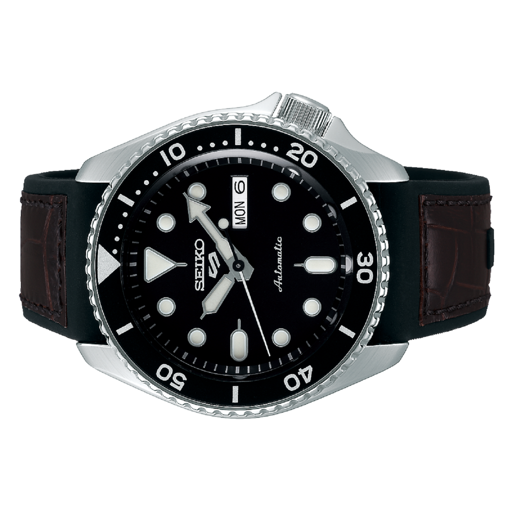 Seiko 5 Sports SKX Automatic Black Dial Black Leather Strap Watch for Men - SRPD55K2 Buy Now By Seiko