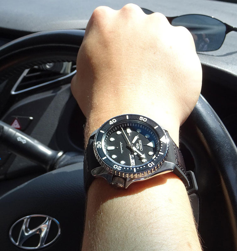 Seiko 5 Sports SKX Automatic Black Dial Black Leather Strap Watch for Men - SRPD55K2 Buy Now By Seiko