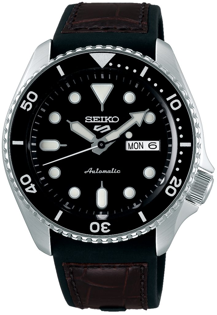 Seiko 5 Sports SKX Automatic Black Dial Black Leather Strap Watch for Men - SRPD55K2 Buy Now By Seiko