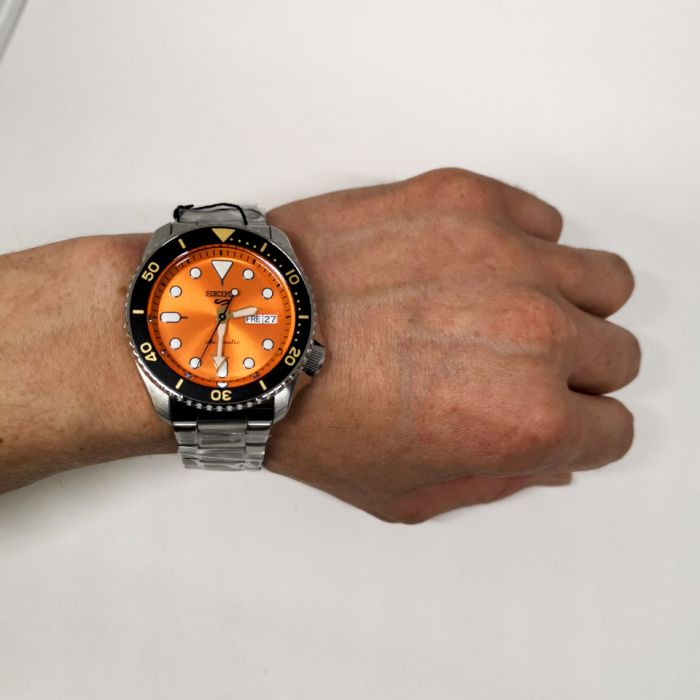 Seiko 5 Sports Automatic Orange Dial Silver Steel Strap Watch For Men - SRPD59K1 Buy Now By Seiko